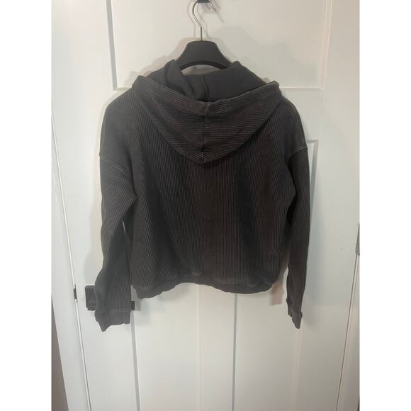 Aerie Women's Ribbed‎ Pullover Hoodie Grey Size M Medium Cropped Long Sleeve - Picture 7 of 10
